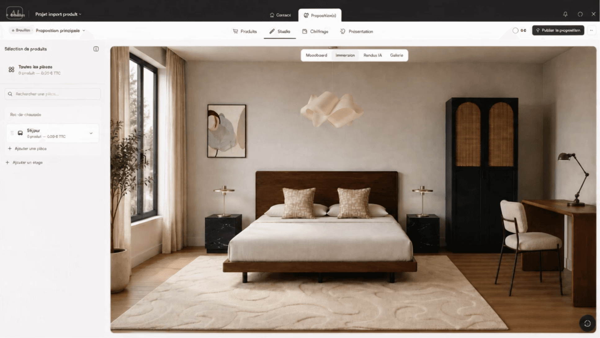 Immersion 3D d’une chambre aménagée dans l’interface Phasen