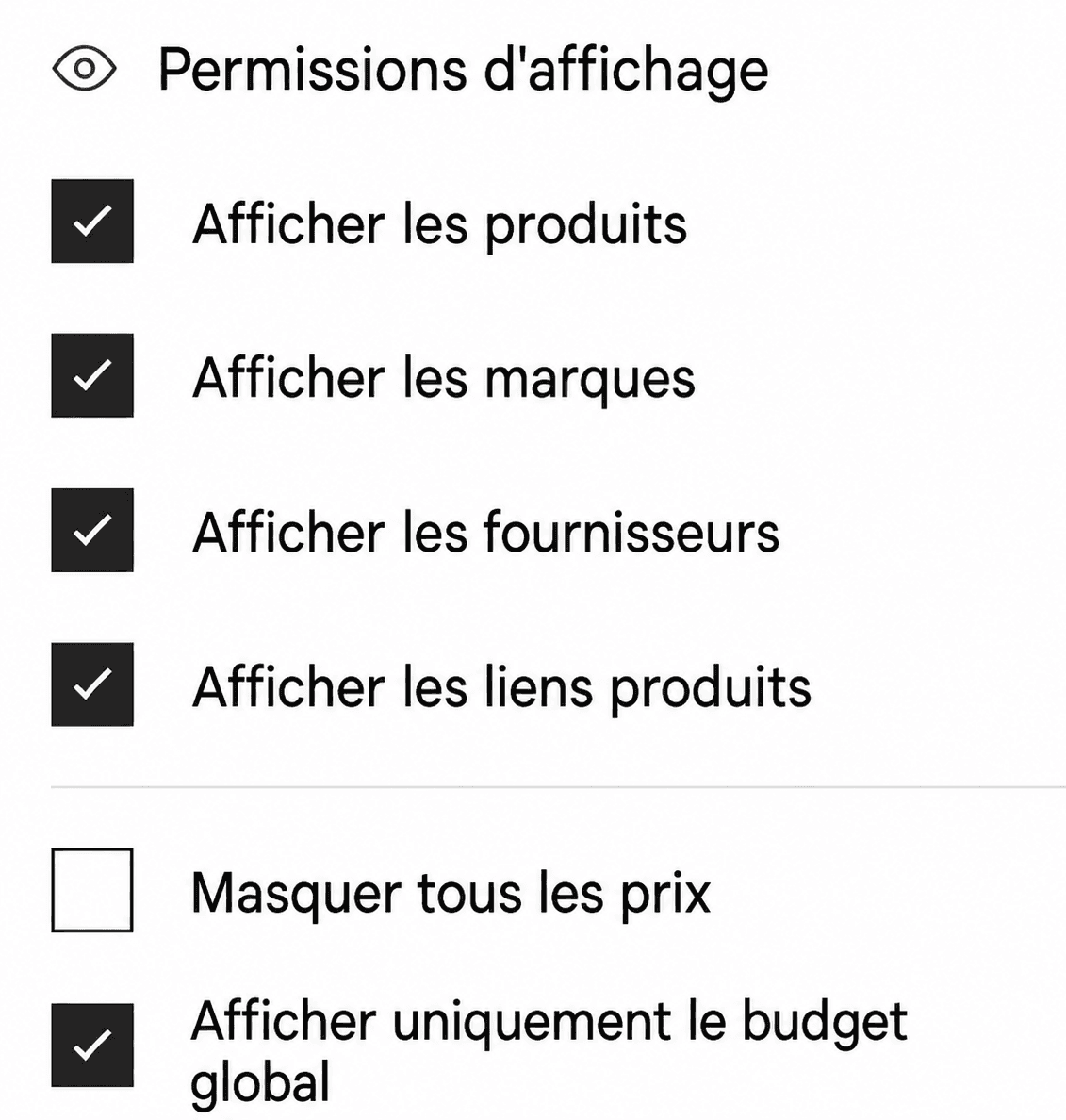 Espace client avec masquage des prix